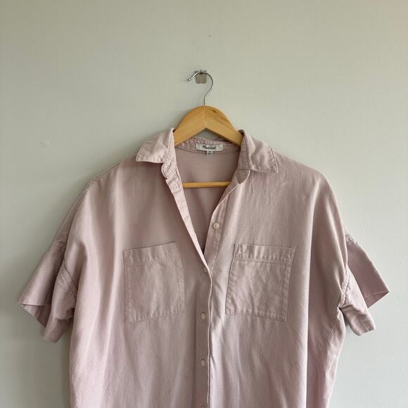 Madewell Breezewoven Beachside Shirttail Short Sleeve Button Up Shirt Blush XS - Picture 3 of 7